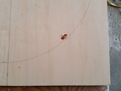 Plywood with hole for sabre saw.